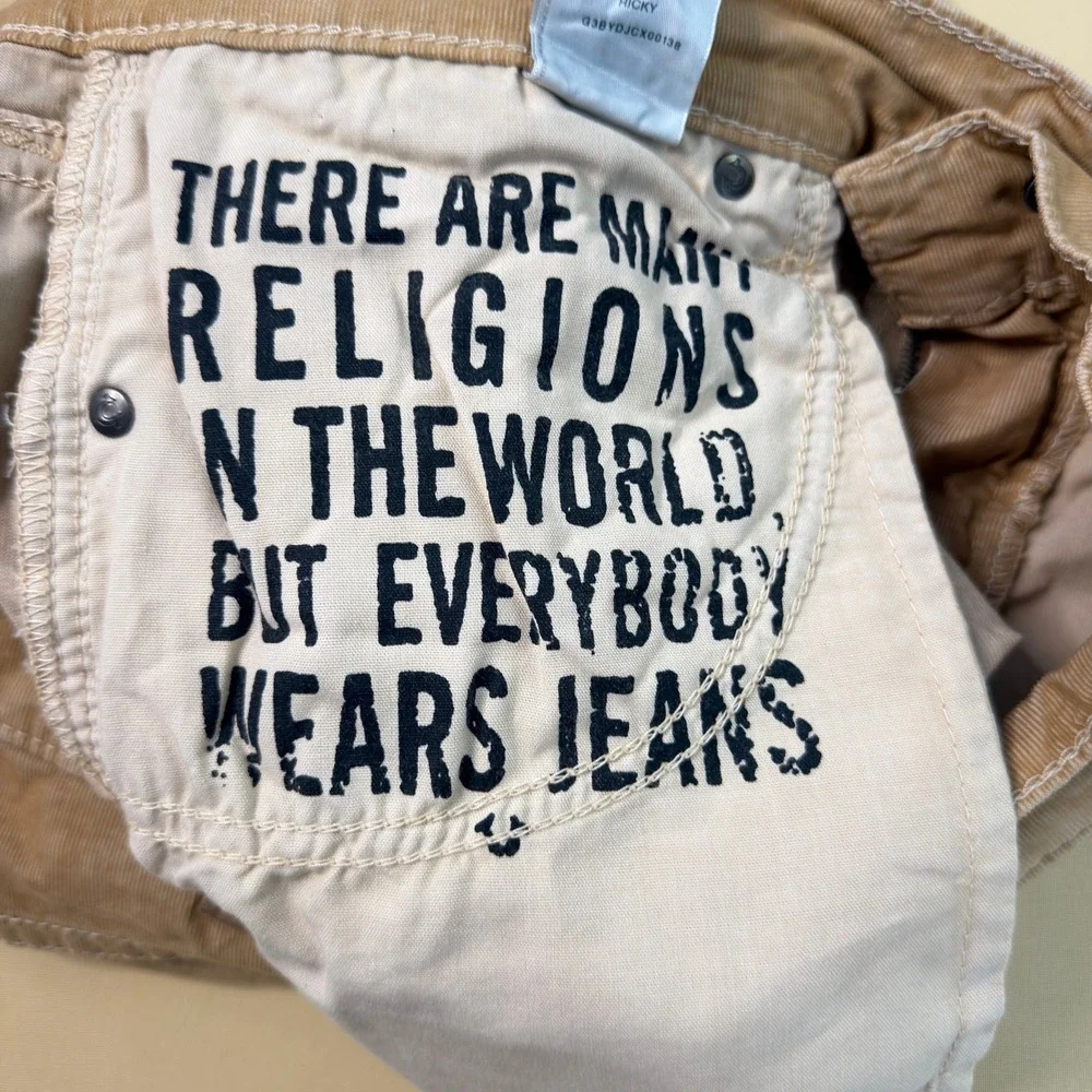 True Religion Ricky Corduroy Pants Mens 32 Straw Tan Relaxed Straight NWT